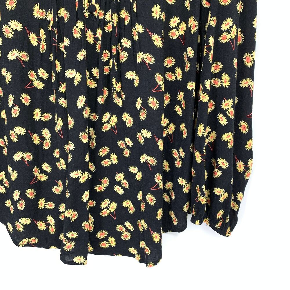 Torrid Popover Blouse Womens Size 1X Long Sleeve Floral Print Black Yellow - Picture 4 of 6